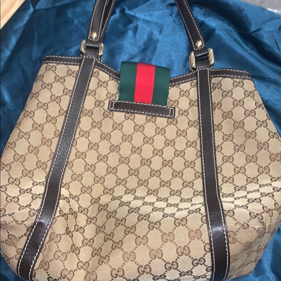 Gucci Brown and Green Monogram Tote Like New Authentic - Picture 8 of 15